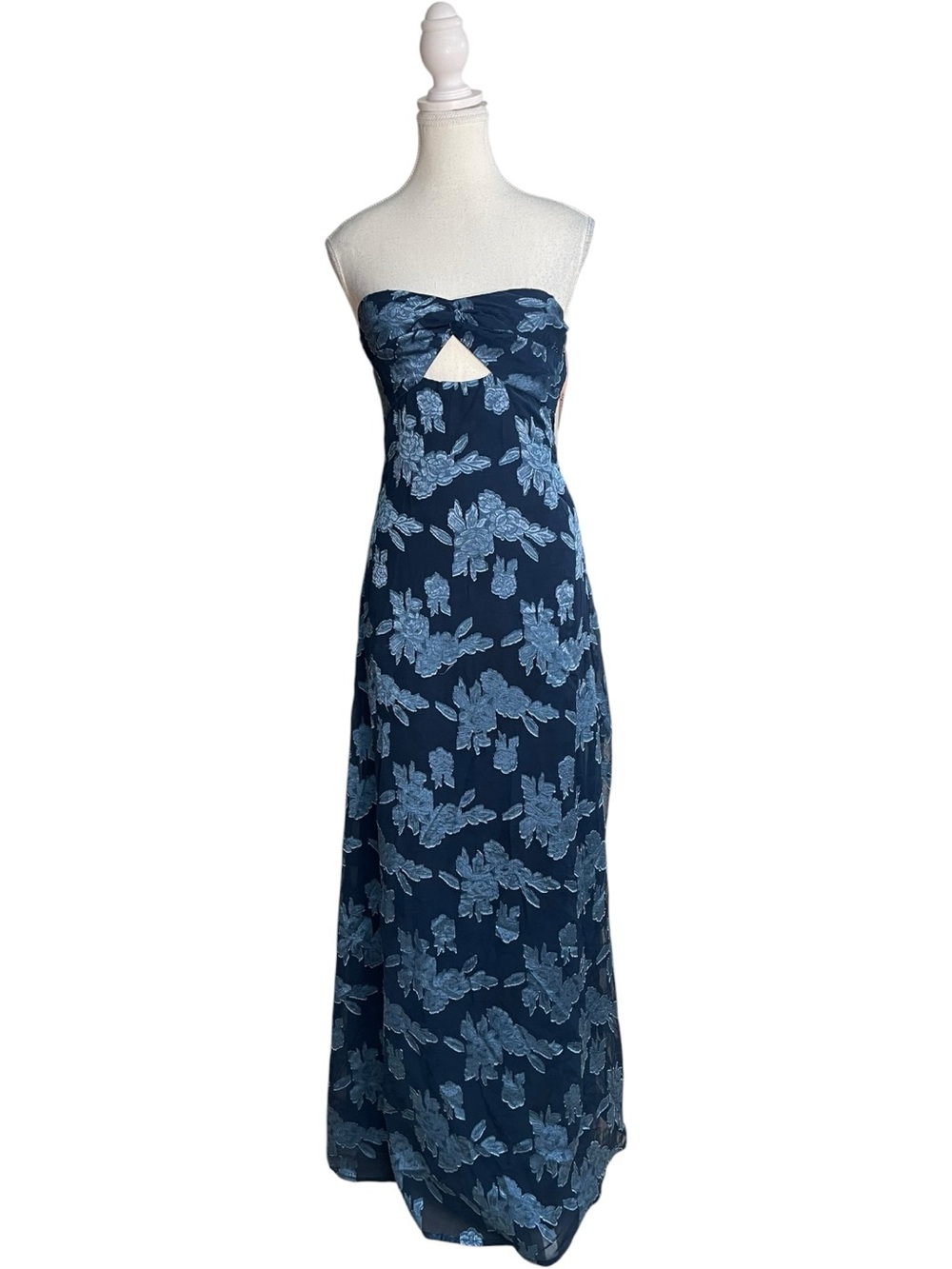 Lulus Danae Floral Jacquard Strapless Maxi Dress Navy